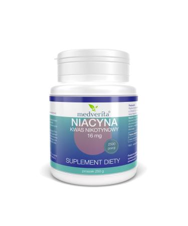 Medverita - Niacin - Nicotinic Acid 16mg - Proper functioning of the nervous system - Dietary supplement - 250g powder