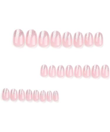 French Tip Press on Nails - Short Round Press On Nails with Nail Tips sparkling Pink False Nail press on nails Acrylic False Nails Cute Artificial Nails - Buy Online on GoSupps.com