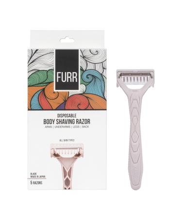 FURR Disposable Body Hair Removal Shaving Razor - 5 Razor | Painless Body Hair Removal With Aloe Vera and Vitamin E Padding | Precision Of Japanese Blades