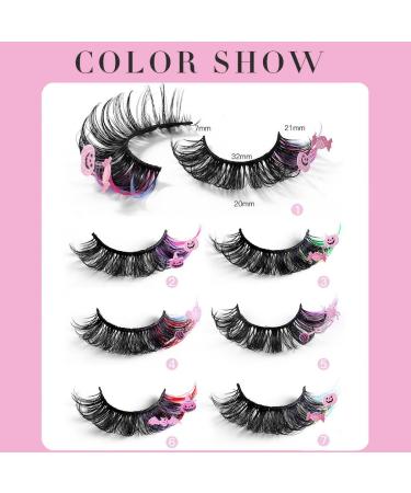 Buy Uranian Colored Faux Mink Lashes | Dramatic D Curl Russian Strip Eyelashes for Halloween - Long & Fluffy - Buy Online on GoSupps.com