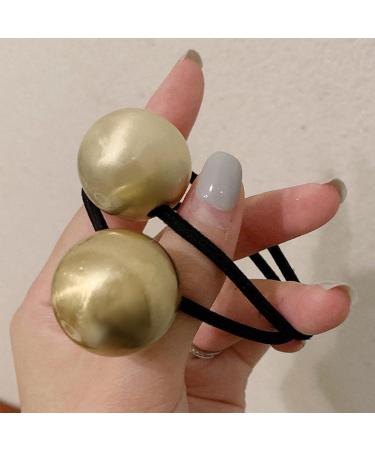 Golden Color Metal Ball Elastic Hair Tie for Women and Girls - Seamless Thick Black Ponytail Holder and Hair Band - Buy Online on GoSupps.com