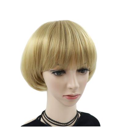 Girls Golden Mushroom Wig Short Bob Wig With Bangs Blonde Bowl Cut Wig Cap For Women