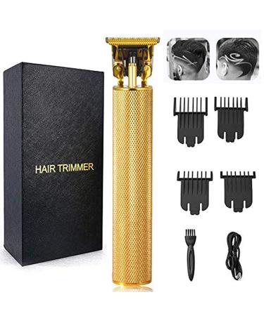 Hair Clippers for Men, Electric Pro Li Outliner Grooming Rechargeable Cordless Close Cutting T-Blade Trimmer for Men 0/1.5/3/6/9 mm Baldheaded Hair Clippers Zero Gapped Detail Beard Shaver (Gold)