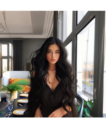 Long Synthetic Black Wigs for Women | 27 inch Body Wave Closure Wigs - Buy Online on GoSupps.com