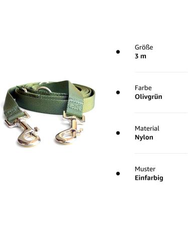 Leitegr n 3m Hundeleine f r mittelgro e Hunde | Verstellbare Nylon-Leine mit 2 Karabinern | Leicht & Robust - Modell Kenmare in Olivgr n - Buy Online on GoSupps.com