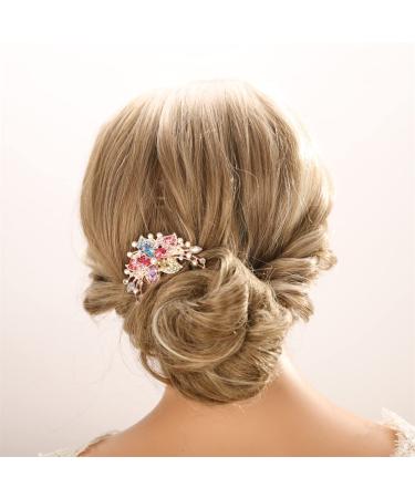 Aimimier Flower Crystal French Hair Comb - Luxury Rhinestone Gem Side Combs for Women and Girls (Colorful) - Buy Online on GoSupps.com