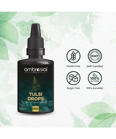 Ambrosial Tulsi Drops 30ml - Immunity Booster & Cold Relief | 5 Tulsi Extract | Raw Holy Basil Leaf | Pack of 1 - Buy Online on GoSupps.com