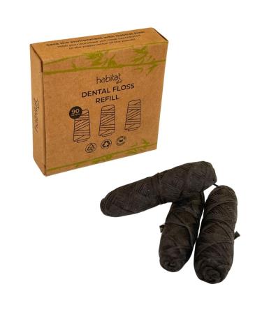 Habitat nest flowed refill 3 coils of 30 m biodegradable dental floss with bamboo carbon fibers and candelilla wax mint taste.