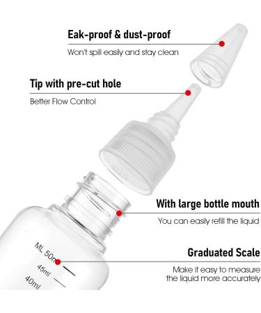 ASTER 6 Pack Hair Oil Applicator Bottle 2 Ounce Refillable Hair Dye Bottle Empty Plastic Oil Bottle for Hair with Ratio Graduated Scale Opossum Hair Oil Applicator with Twist Top Cap Transparent - Buy Online on GoSupps.com