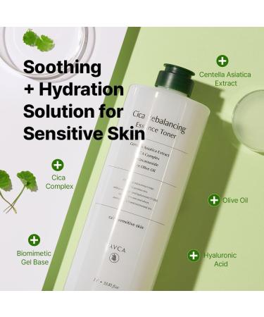 AVCA CICA Rebalancing Essence Facial Toner - Korean Toner with Centella Asiatica for Hydrating & Soothing ph5.5 Trouble Care Korean Skin Care (1L/33.8fl.oz.) - Buy Online on GoSupps.com