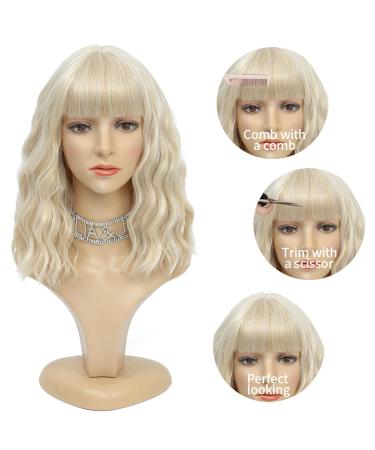 Ariqutba Blonde Wig 14 Inch Synthetic Shoulder Length Bob Wig with Bangs for Daily & Party Use - Buy Online on GoSupps.com