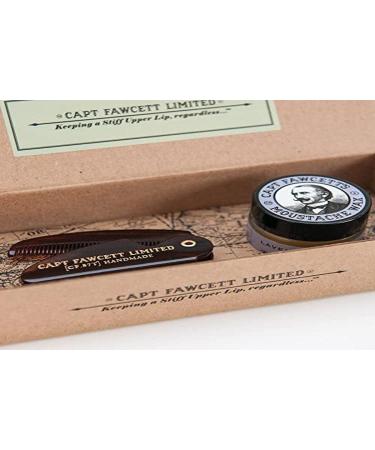 Captain Fawcett's Moustache Wax (Ylang Ylang Scent) & Folding Pocket Moustache Comb (CF.87T) Gift Set - Made in England