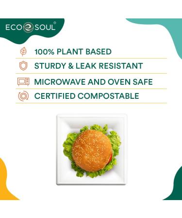 ECO SOUL Pearl White 6 Inch Square 100-Pack Paper Plates (PFAS free) | 100% Compostable Disposable Bagasse I Heavy-Duty Eco-Friendly Dinner Plates I Biodegradable Sugarcane Eco Plates | Microwavable 1 6 inch Square Plates - Buy Online on GoSupps.com