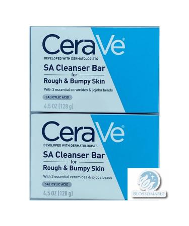SA Cleanser Bar 2-Pack for Rough and Bumpy Skin with Three Essential Ceramides & Jojoba Beads Salicylic Acid Effective Fragrance-Free & Developed with Dermatologist Bundled With Blossomable Sticker