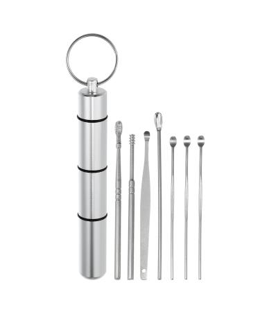 VOCOSTE 7Pcs Stainless Steel Ear Cleansing Tool Set Ear Cleaner Ear Care Set with Aluminum Storage Case