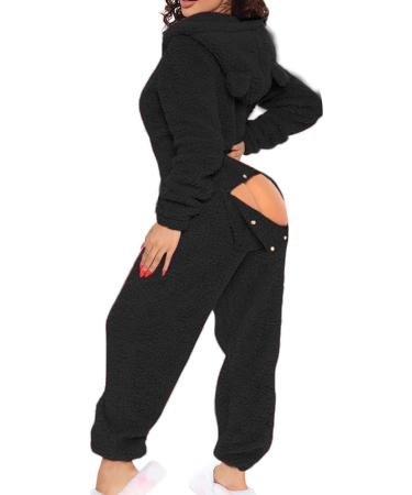 oelaio Women's Butt Button Back Flap Pajamas Functional Buttoned Flap Rompers Long Sleeve Bodycon Rompers Onesies Black Small - Buy Online on GoSupps.com