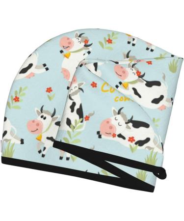 Quick Dry Hair Towel Wrap - Cute Cows Design | Hair Drying Turban with Button for Effortless Drying - Buy Online on GoSupps.com