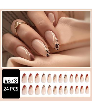 Short French Press Nails - Leopard Print False Nails with Gold Line | Luxury Stiletto Acrylics | 24 Pcs Reusable Stick-On Nails for Women - Buy Online on GoSupps.com