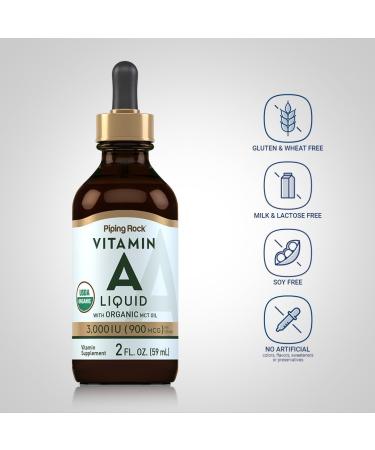 Piping Rock Vitamin A Liquid Drops | 2 fl oz | with Organic MCT Oil | Non-GMO Gluten Free Supplement - Buy Online on GoSupps.com