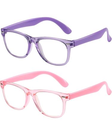DYLB Kids Blue Light Blocking Glasses 2 Pack Computer Gaming Glasses for Kids Girls Boys Age 3-10 Anti Blue Light & Headach Transparent Purple + Transparent Pink - Buy Online on GoSupps.com