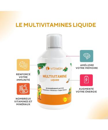Liquid Multivitamin with Minerals for Women Men & Kids | Vitamin A B C D3 E ZINC + Super Green Blend | Immunity & Energy | Vegan | Vitamoon - Buy Online on GoSupps.com