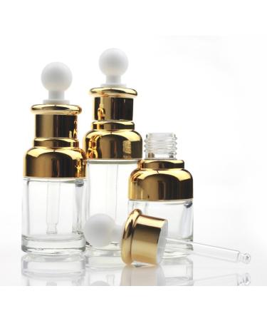 1 piece 30 ml/50 ml of empty refillable transparent glass dropper bottle essential oil elite fluid cosmetics jar pot container bottles bottles with glass pipette dropper 1 piece (1 Pack) gold gold silver