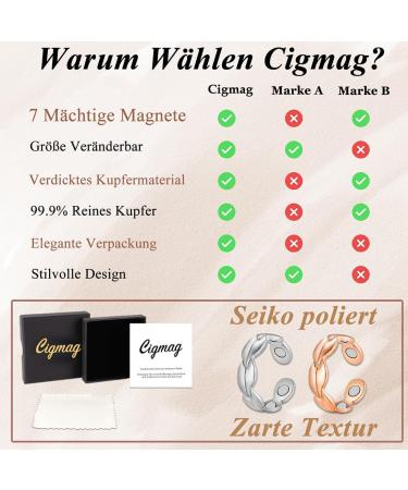 Cigmag 2PCs Magnetic Lymph Drainage for Women - 99% Pure Copper Adjustable Finger Rings in Silver & Rose Gold with Gift Box - Buy Online on GoSupps.com