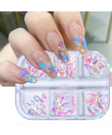 6 Grids Manicure Jewelry Accessories Winter Diamond 3D Nails Rhinestones Aurora Crystal Snowflakes Resin(B) - Buy Online on GoSupps.com