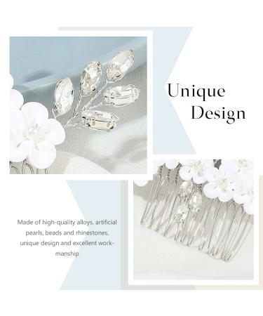 Catery Silver Bridal Hair Comb with Crystal Headpiece and White Flower - Bride Wedding Hair Accessory for Women and Girls - Buy Online on GoSupps.com