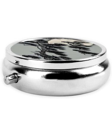 Pine Tree Under The Moon Round Pill Box - 3 Compartment Travel Organizer for Medications | Portable Pill Holder - Buy Online on GoSupps.com