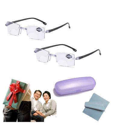 Twaynorb 2 Pairs Sapphire High Hardness Anti Blue Light Intelligent Dual Focus Reading Glasses (Style 5.2.50/For55-60years)