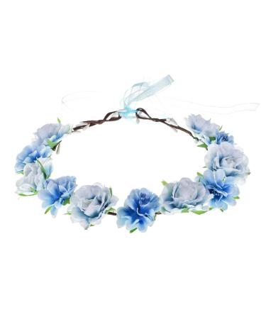 Love Sweety Women Flower Headband Bridal Floral Crown Wreath Girls BOHO Garland Halo (Blue)
