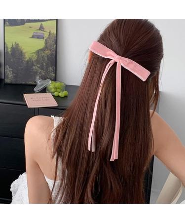 hgnxa Vintage Long Tassels Ribbon Velvets Bowknot Hair Side Clips Hair Accessories Headwear Party Jewelry for Women and Girls Rose red - Buy Online on GoSupps.com