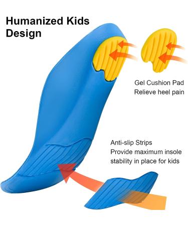 Kids Arch Support Orthotics - Relieve Foot, Back, Hip, Leg, Knee Pain - Gel Cushion for Heel Pain - Size 2.5-4.5M - Multicolor - Buy Online on GoSupps.com