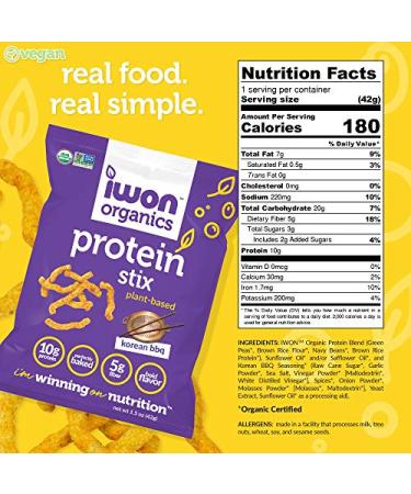 IWON Organics Korean BBQ Snack Stix - High Protein, Organic Healthy Snacks (8 Bags, 1.5 oz) - Buy Online on GoSupps.com