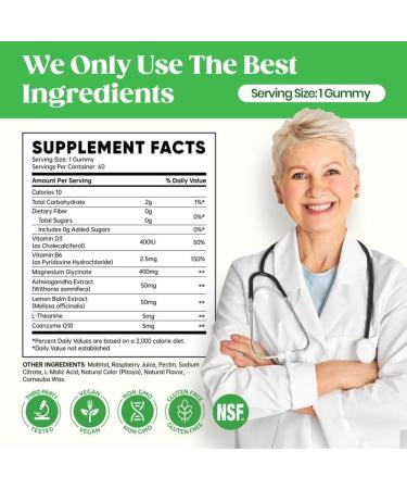 60 Day Supply Magnesium Glycinate 400mg Gummies with Ashwagandha L-Theanine CoQ10 Vitamin D3 & B6 Sugar Free Magnesium Gummies for Adults & Kids Stress Relief Sleep & Calm Vegan Gluten Free 60 Count (Pack of 1) V1-w  - Buy Online on GoSupps.com