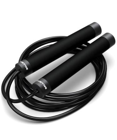 Ballistyx Jump Rope - Premium Speed Jump Rope with 360 Degree Spin, Steel Handles, Silicone Grips and 2 x Adjustable Cables - for Crossfit, Gym & Home Fitness Workouts & More Carbon Black