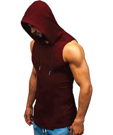 Amussiar Men's Workout Hooded Tank Top - XX-Large Wine Red - Buy Online on GoSupps.com