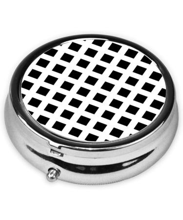 White Lines Black Plaid Portable Metal Pill Box | 3-Compartment Travel Organizer for Small Pills - Buy Online on GoSupps.com