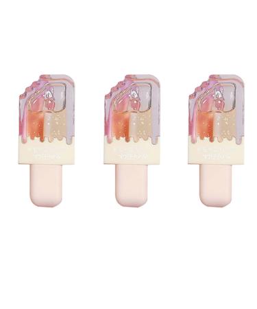 AZLESLOG 3Pcs Ice Cream Shape Lip Gloss  Fruit Pearlescent Plumping Lip Tint Transparent Toot Lip Balm  Crystal Jelly Long Lasting Moisturizing Lip Oil Hydrating Lip Gloss Set