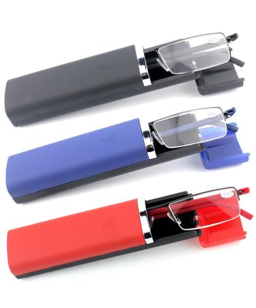 MMOWW 3 Series Pack Reading glasses Women and Men Sortchable Ultra-Bight TR90 Reading Help Halfbrand Metal Glasses with glasses case (black+blue+red 3.5) black+red+blue 3.5 x