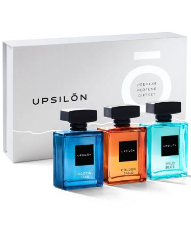 UPSILON Combo of Wild Blue Golden Sand & Shooting Star Eau De Parfum Premium Long Lasting Fresh & Powerful Fragrance Spray Travel Friendly Luxury Parfum Scent | Men s Perfume | Each 100ml - Pack Of 3