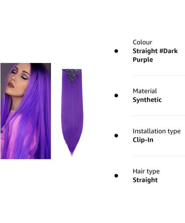 8PCS Dark Purple Clip in Hair Extensions - 26 Inch Straight Synthetic Hair Piece - Buy Online on GoSupps.com