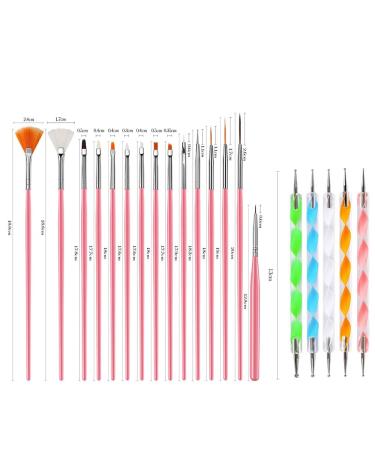 20 PCs Nail Brush Set - 15 Nail Art Brushes + 5 Dotting Pens for UV Gel & Acrylic Nails - Perfect for DIY Nail Art - Buy Online on GoSupps.com