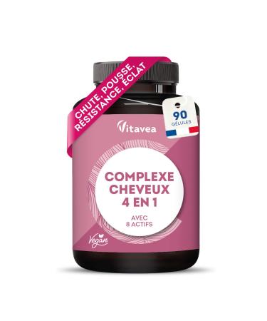 Complexe Cheveux 4en1 avec Biotine - Pousse de Cheveux Chute de Cheveux Brillance Force - 8 Actifs dont Zinc et Roquette - 90 g lules - Vegan Fabriqu en France - Vitavea