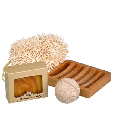 Fabulous Frannie All Natural Patchouli Gift Basket - 4oz Soap Bath Bomb Soap Dish & Sponge - Perfect Eco-Friendly Gift - Buy Online on GoSupps.com