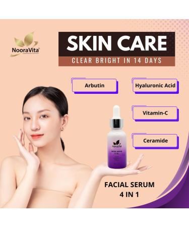 Facial Serum 4 in 1 (30ml) Arbutin Hyaluronic Acid Vitamin C Ceramide. Vegan and Halal Friendly by NooraVita. - Buy Online on GoSupps.com