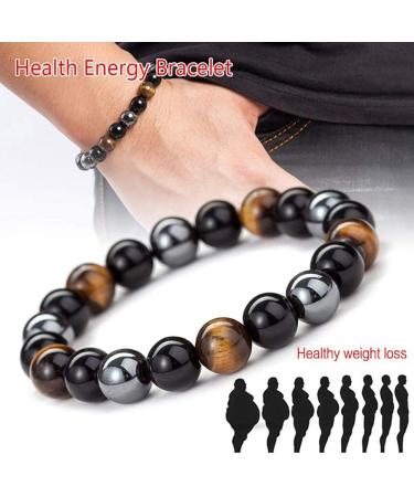 8mm Tigers Eye Triple Protection Bracelet with Black Obsidian and Hematite - Lucky Charm for Men and Women - Buy Online on GoSupps.com