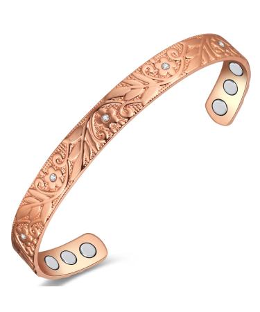 Vicmag Copper Bracelet for Women Men Magnetic Bracelet 6X Ultra Strength Magnets 99.99% Solid Pure Copper Adjustable Size with Gift Box (Rose Gold Crystal Plum)