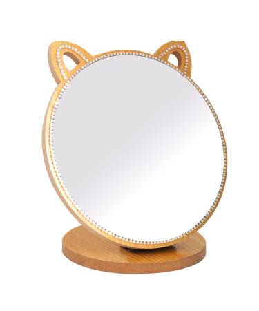 Louphee Vanity Makeup Mirror with Crystal Rhinestone Diamond Girls Mirror Cute cat Shape for Counter top (6.7)